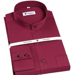image-Men's Mercerized Cotton Stand Collar Long Sleeve Shirt Non-Iron