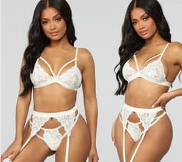 image-Women's Black Lace 3-Piece Lingerie Set Hollow Out Detail
