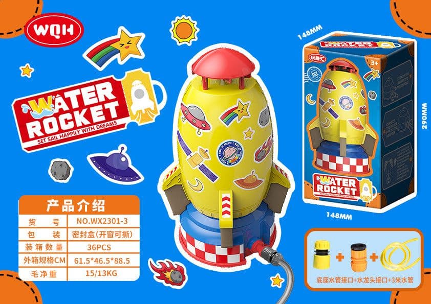 image-Flying Sprinkler Rocket Water Toy with Pipes - Rotating Sprayer