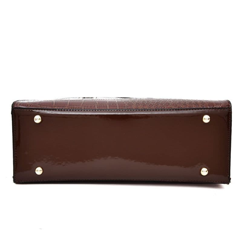 image-Women's PU Leather Handbag Set Crocodile Pattern Shoulder Bag Brown
