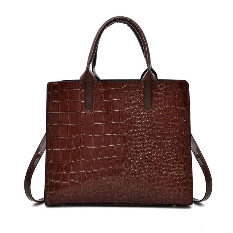 image-Women's PU Leather Handbag Set Crocodile Pattern Shoulder Bag Brown