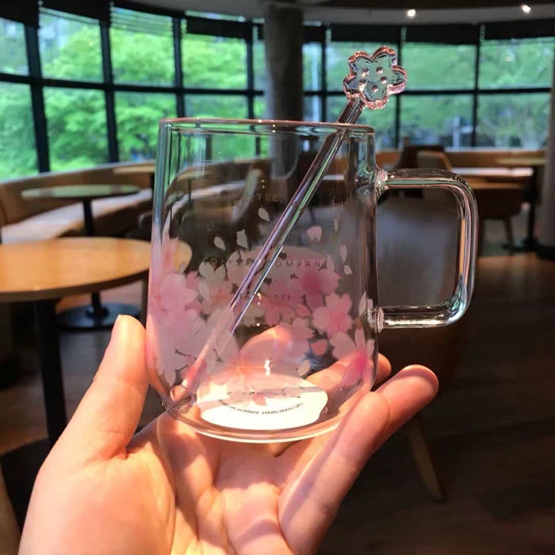 image-Star Papa Sakura Glass Water Cup with Straw 401-500ml