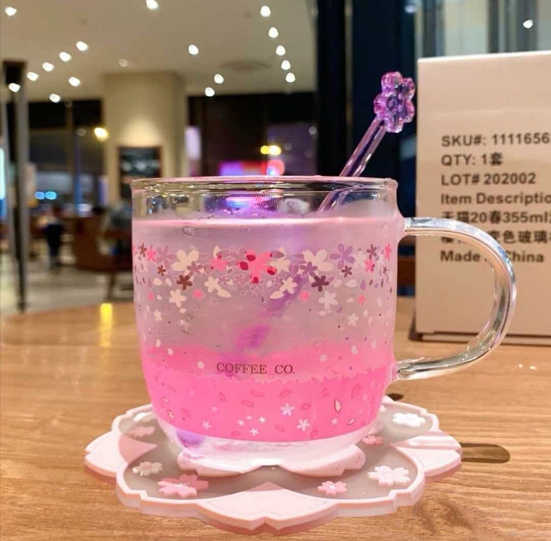 image-Star Papa Sakura Glass Water Cup with Straw 401-500ml