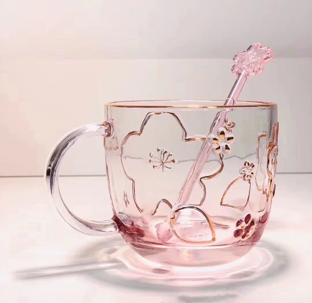 image-Star Papa Sakura Glass Water Cup with Straw 401-500ml