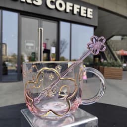 image-Star Papa Sakura Glass Water Cup with Straw 401-500ml