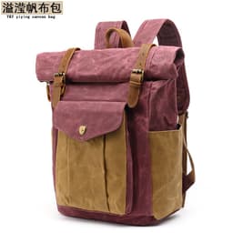 image-Men's Canvas Backpack 20-35L Water Resistant Leather Travel Bag