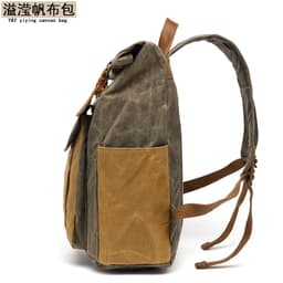 image-Men's Canvas Backpack 20-35L Water Resistant Leather Travel Bag