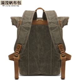 image-Men's Canvas Backpack 20-35L Water Resistant Leather Travel Bag