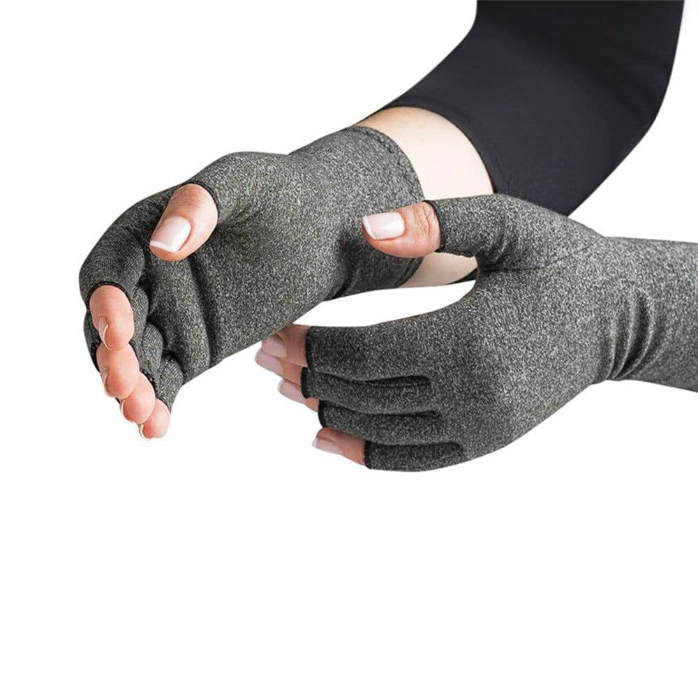 image-Copper Fiber Compression Gloves Half-Finger Anti-Slip Rehabilitation