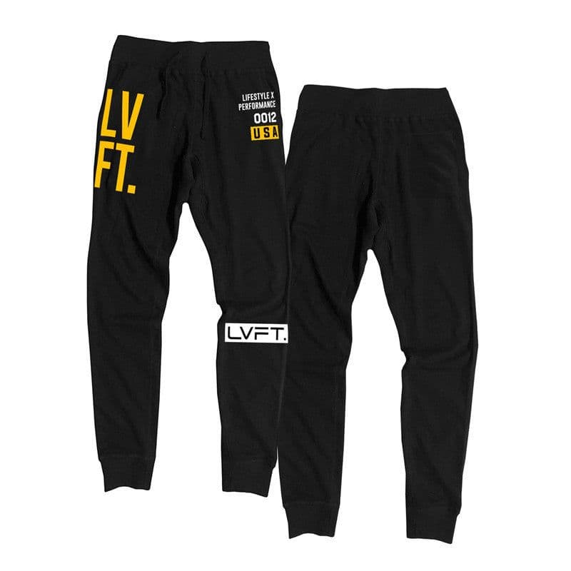 image-LIVE FIT Men's Cotton Sports Pants - Breathable Slim Fit Black Yellow