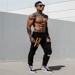 image-LIVE FIT Men's Cotton Sports Pants - Breathable Slim Fit Black Yellow