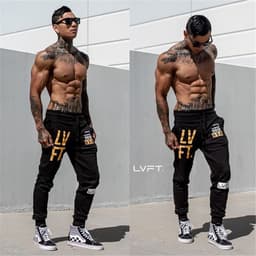image-LIVE FIT Men's Cotton Sports Pants - Breathable Slim Fit Black Yellow