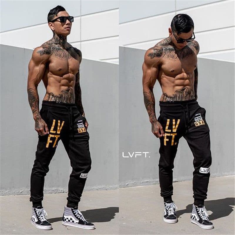 image-LIVE FIT Men's Cotton Sports Pants - Breathable Slim Fit Black Yellow