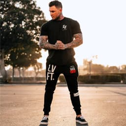 image-LIVE FIT Men's Cotton Sports Pants - Breathable Slim Fit Black Yellow