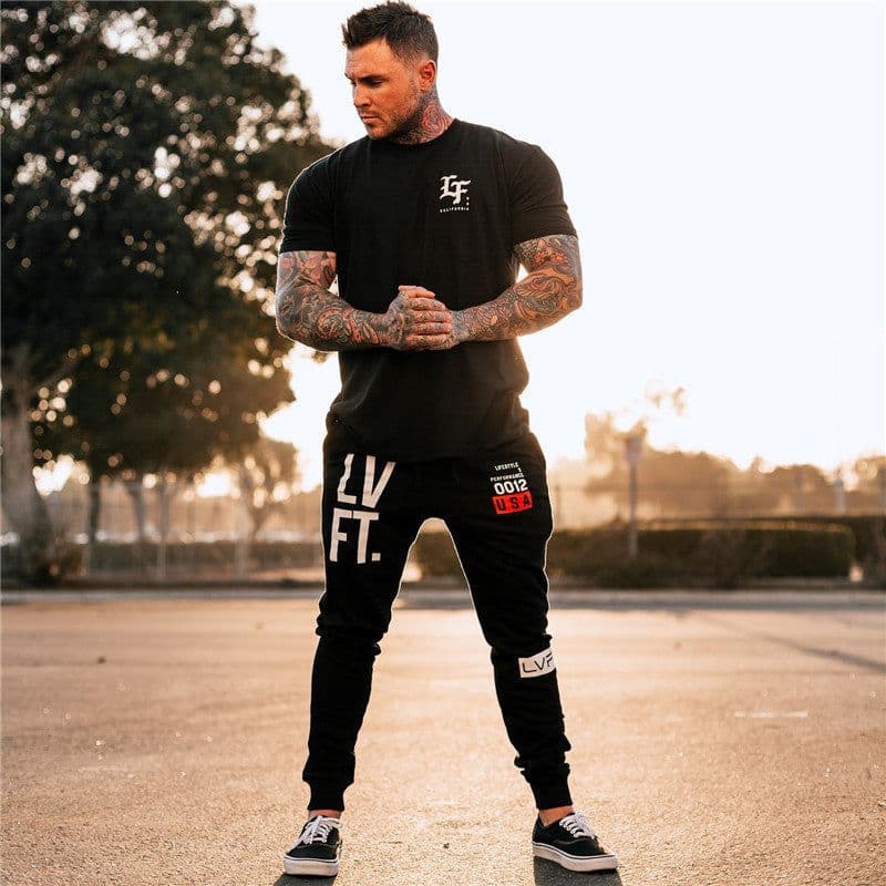 image-LIVE FIT Men's Cotton Sports Pants - Breathable Slim Fit Black Yellow