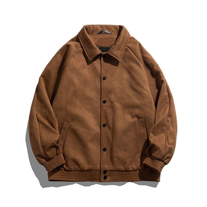 image-Morgrafs Men's Suede Jacket Lapel Single-Breasted Casual Coat
