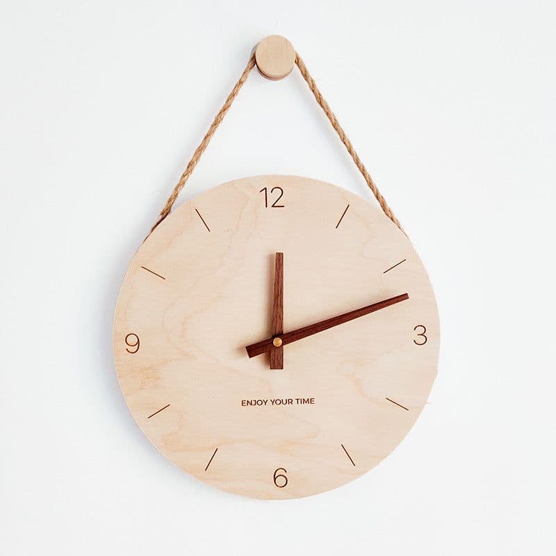 image-Wooden Wall Clock Nordic Style 10 Inch Round Decorative Clock