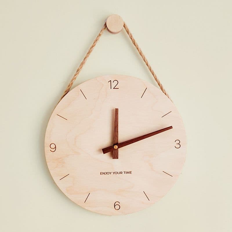 image-Wooden Wall Clock Nordic Style 10 Inch Round Decorative Clock