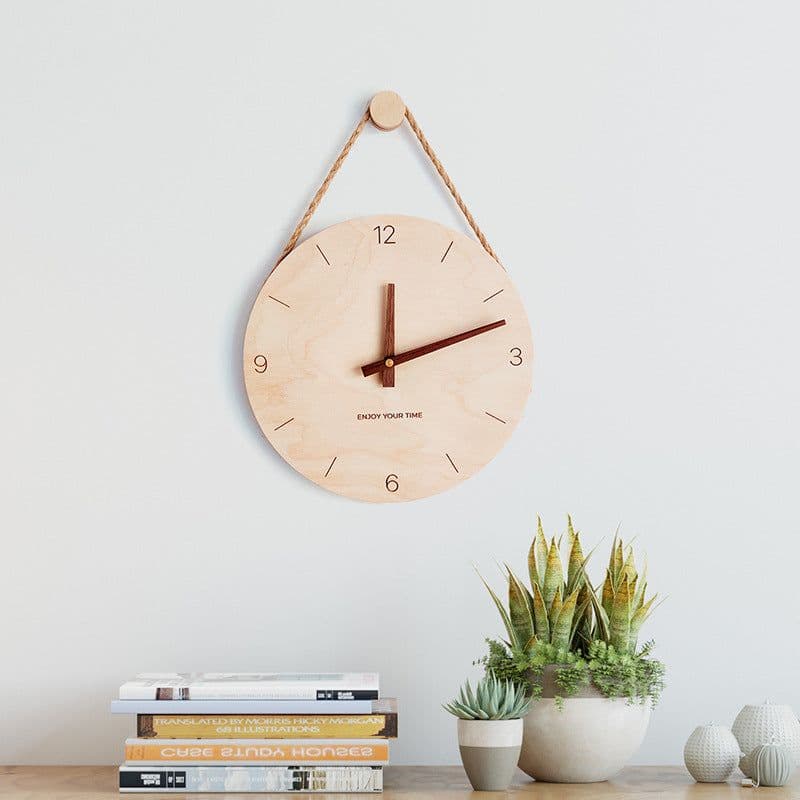 image-Wooden Wall Clock Nordic Style 10 Inch Round Decorative Clock