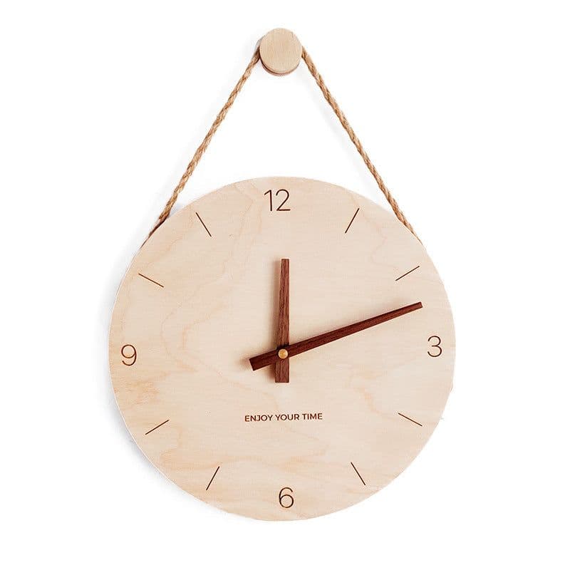 image-Wooden Wall Clock Nordic Style 10 Inch Round Decorative Clock