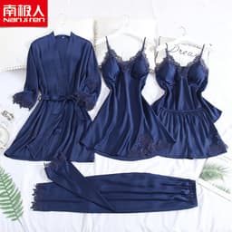 image-Antarctic Women's Ice Silk Pajama Set 5-Piece Cami Nightgown Spring