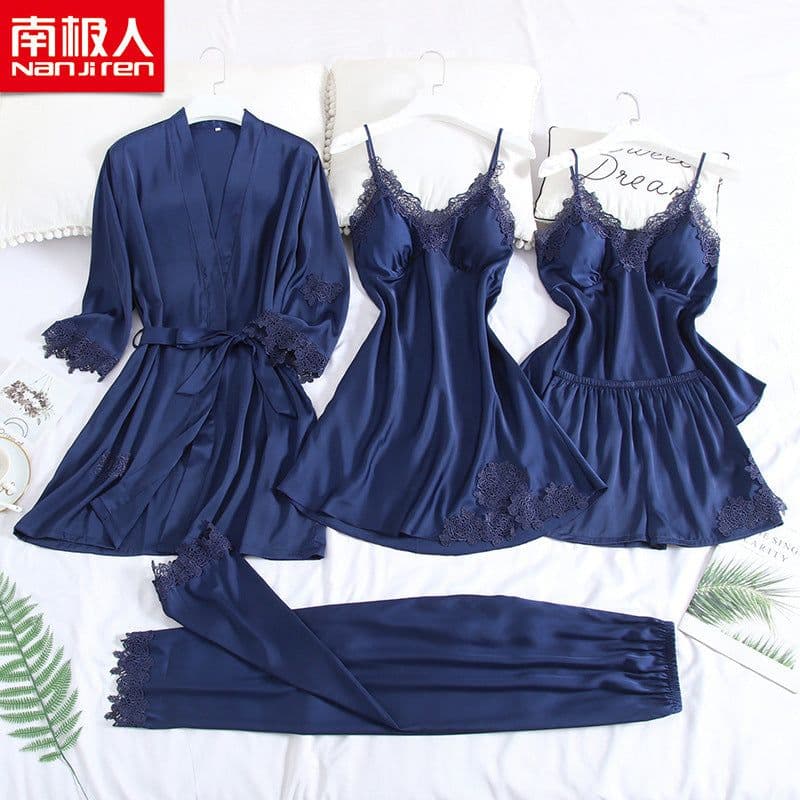 image-Antarctic Women's Ice Silk Pajama Set 5-Piece Cami Nightgown Spring