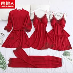 image-Antarctic Women's Ice Silk Pajama Set 5-Piece Cami Nightgown Spring