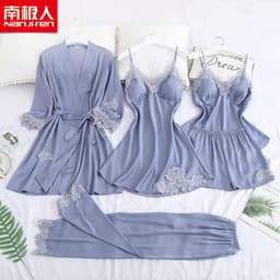 image-Antarctic Women's Ice Silk Pajama Set 5-Piece Cami Nightgown Spring