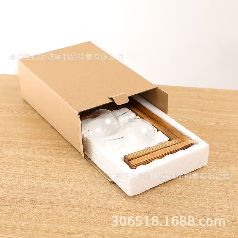 image-Glass Hydroponic Vase with Wooden Stand Home Office Decoration