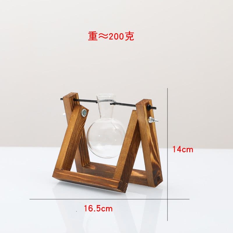 image-Glass Hydroponic Vase with Wooden Stand Home Office Decoration