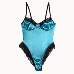 image-Women's Blue Lace Bodysuit Lingerie Polyester One-Piece Size L