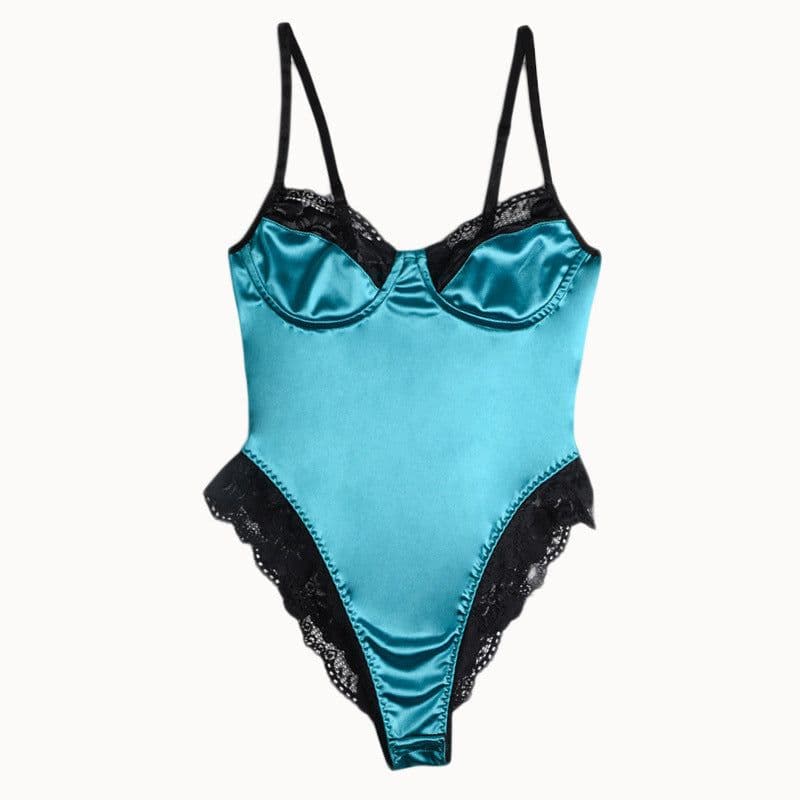 image-Women's Blue Lace Bodysuit Lingerie Polyester One-Piece Size L