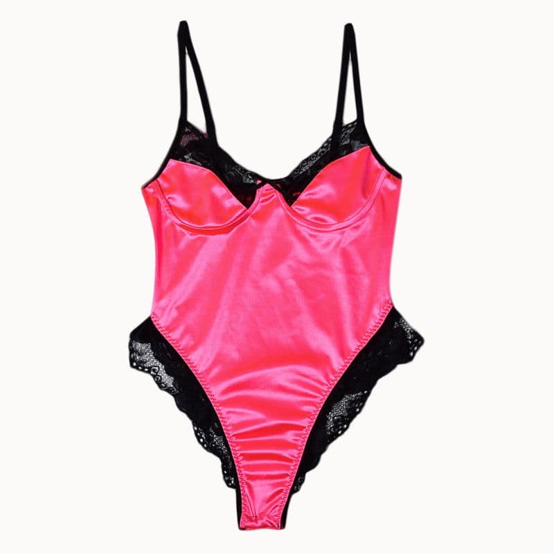 image-Women's Blue Lace Bodysuit Lingerie Polyester One-Piece Size L