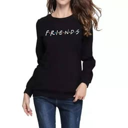 image-Women's Black Printed Fleece Sweatshirt Long Sleeve Round Neck