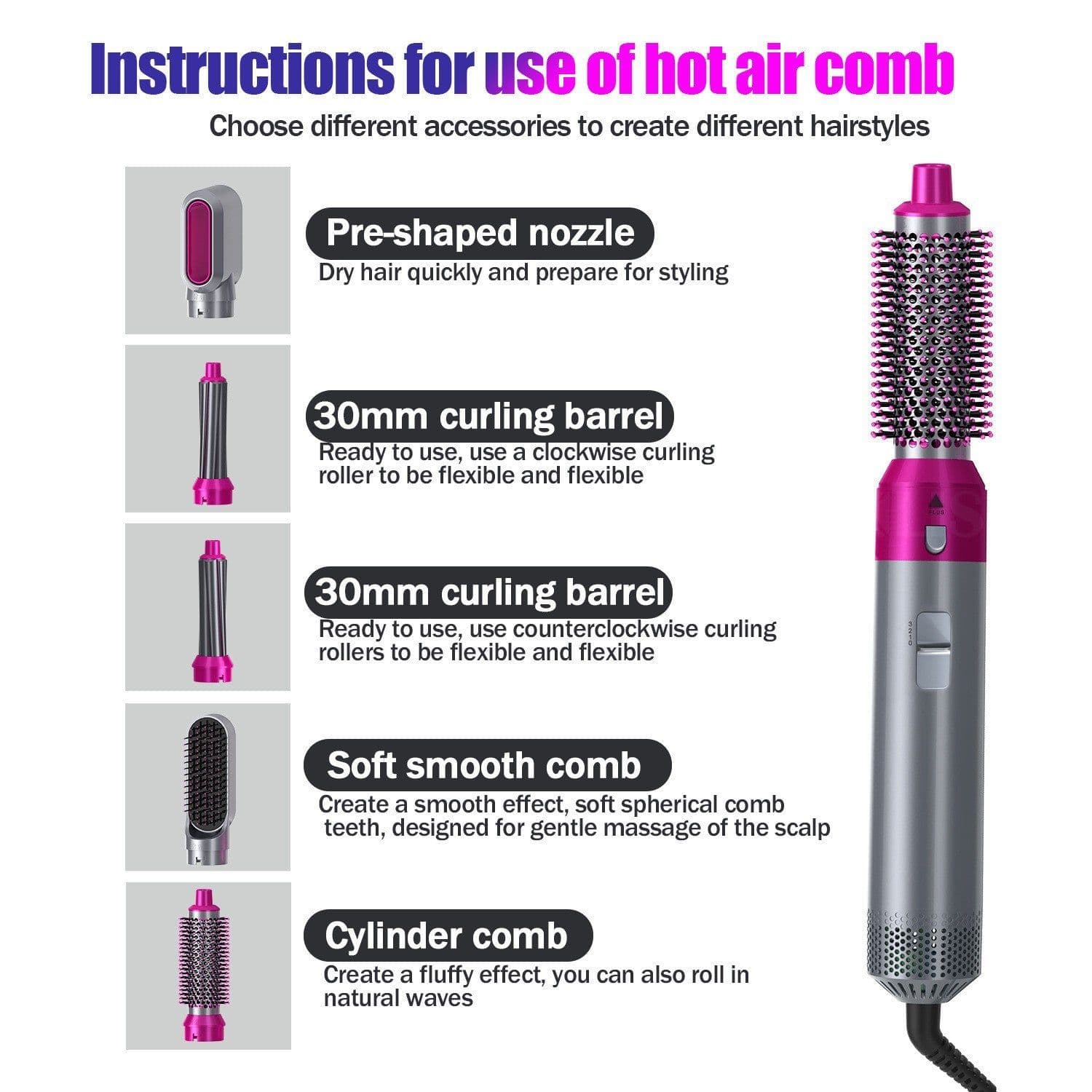 image-Hot Air Hair Straightener Comb 5-in-1 Styling Dryer Brush