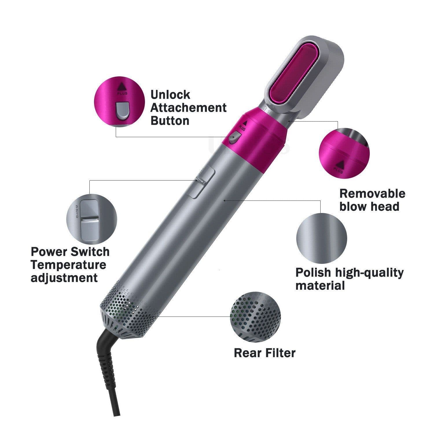 image-Hot Air Hair Straightener Comb 5-in-1 Styling Dryer Brush