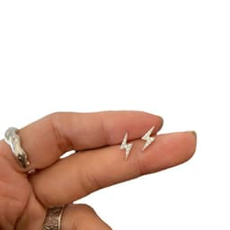 image-S925 Silver Lightning Bolt Stud Earrings Mini Diamond Unisex