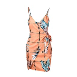 image-Women's Black Printed Sling Mini Dress High Waist Polyester