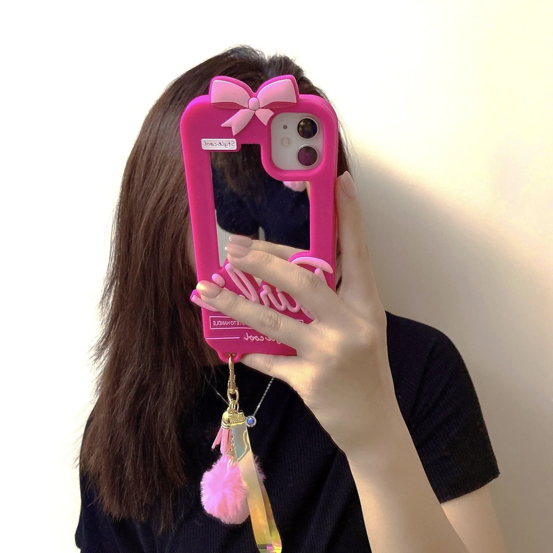 image-Silicone Phone Case with Fur Ball Pendant for iPhone & Huawei
