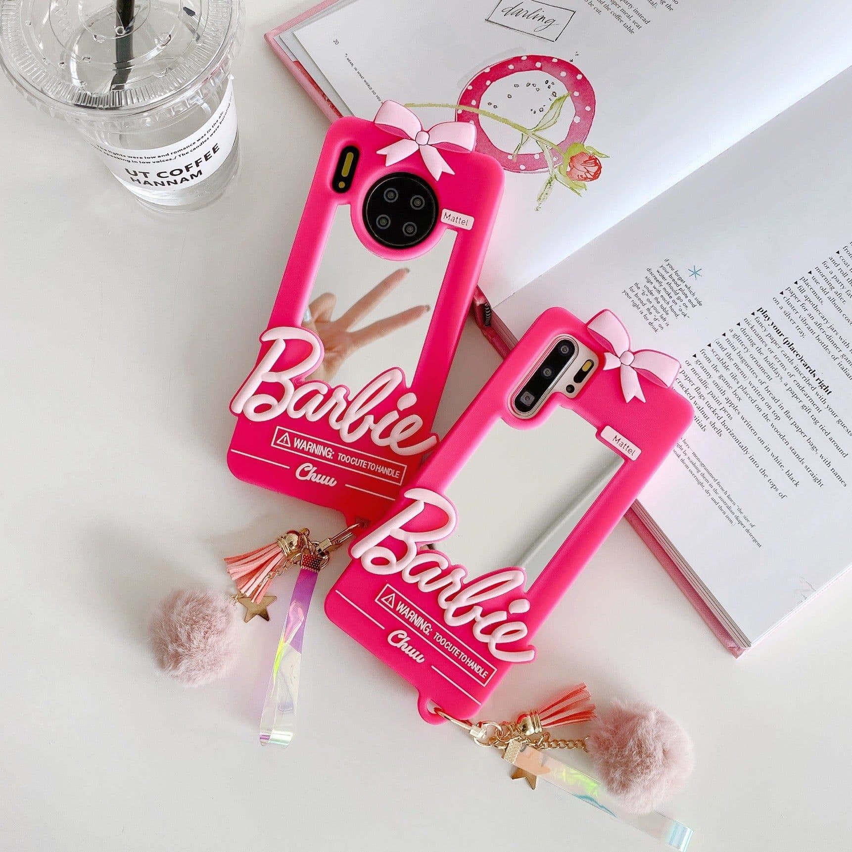 image-Silicone Phone Case with Fur Ball Pendant for iPhone & Huawei