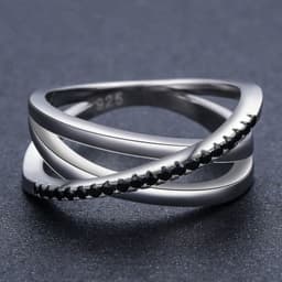 image-Cao Shi Geometric Black Zircon Gold-Plated Ring for Women