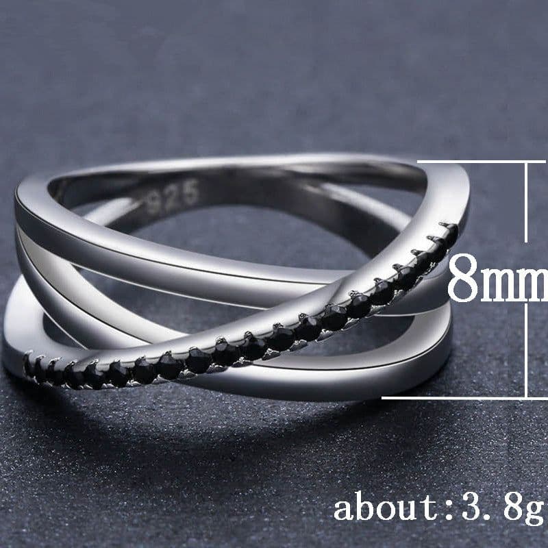 image-Cao Shi Geometric Black Zircon Gold-Plated Ring for Women
