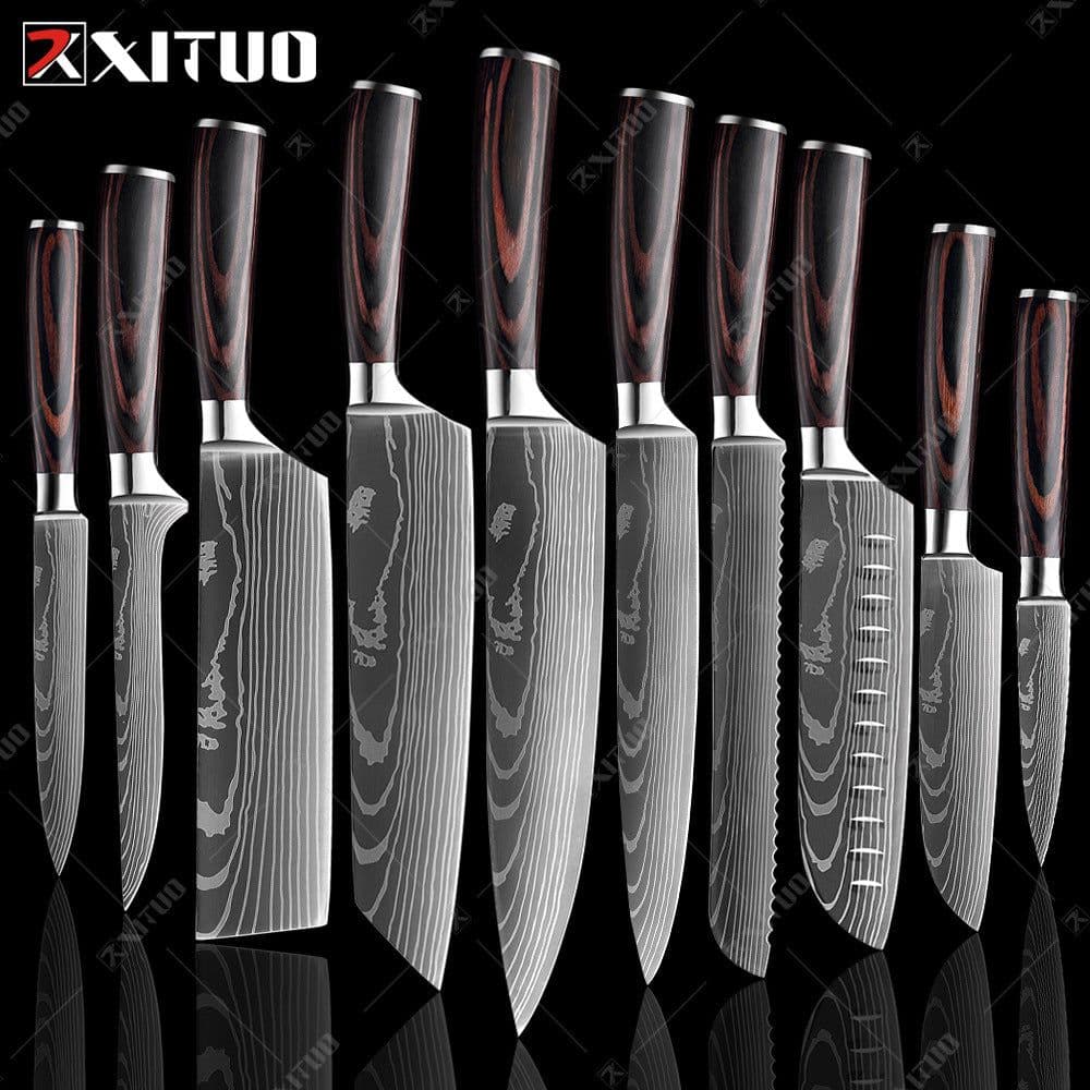 image-Damascus Steel Kitchen Knife Set 10-Piece Stainless Steel