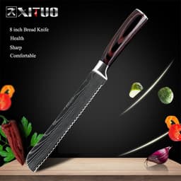 image-Damascus Steel Kitchen Knife Set 10-Piece Stainless Steel