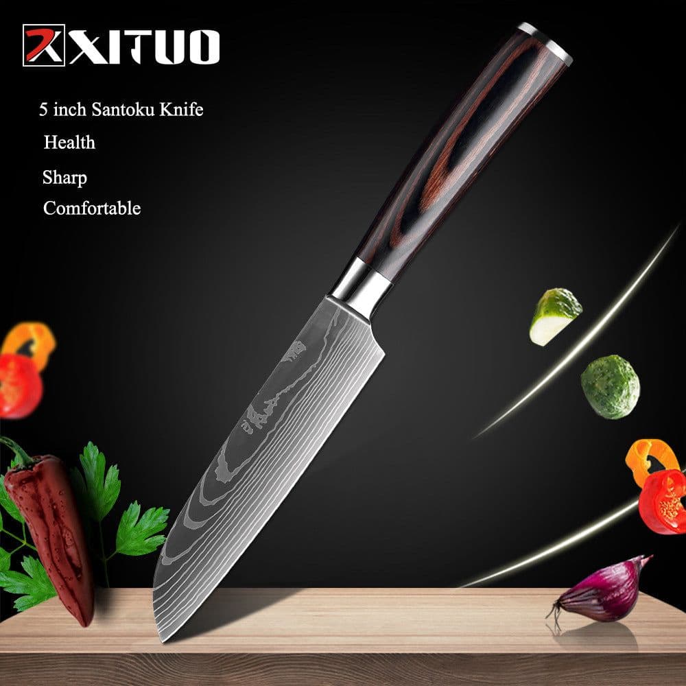 image-Damascus Steel Kitchen Knife Set 10-Piece Stainless Steel