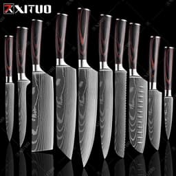 image-Damascus Steel Kitchen Knife Set 10-Piece Stainless Steel