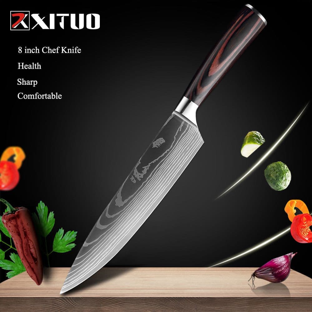 image-Damascus Steel Kitchen Knife Set 10-Piece Stainless Steel