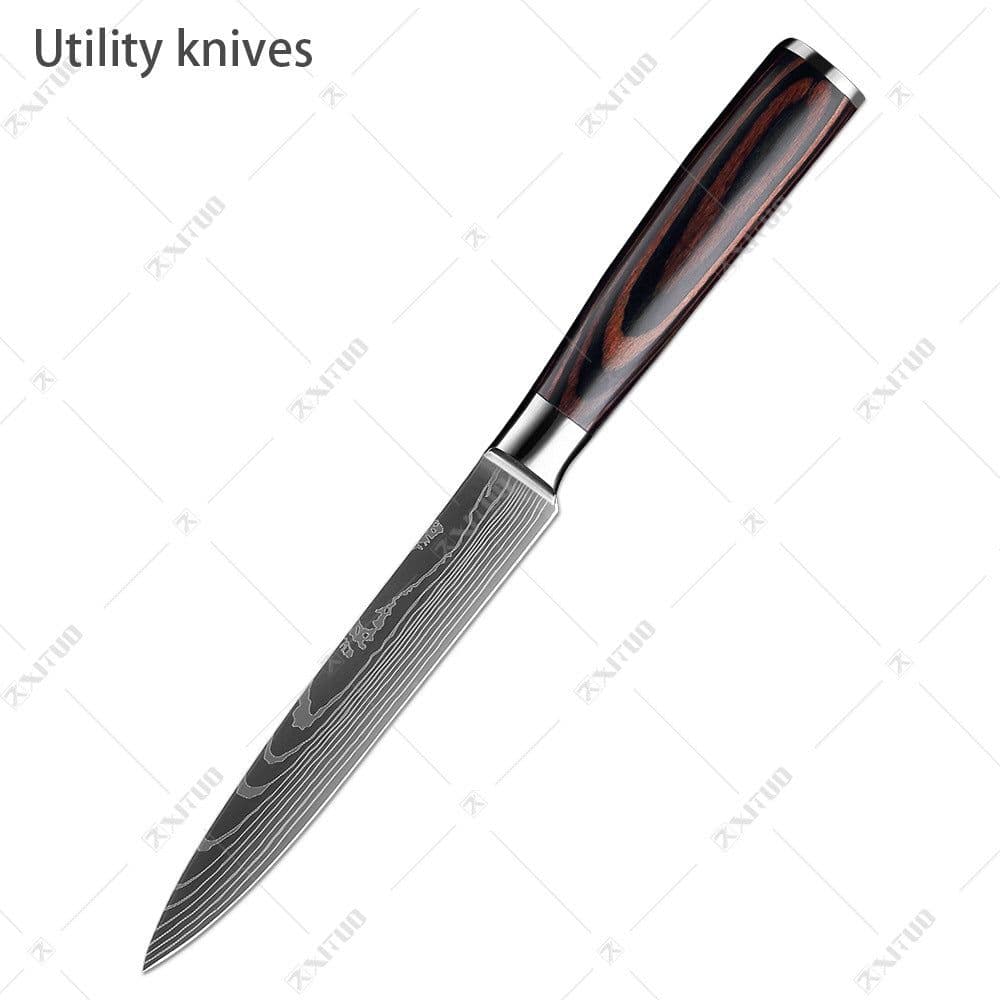 image-Damascus Steel Kitchen Knife Set 10-Piece Stainless Steel