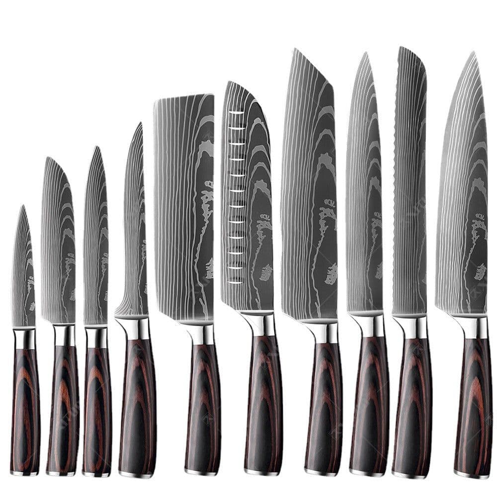 image-Damascus Steel Kitchen Knife Set 10-Piece Stainless Steel
