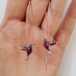 image-Red Hummingbird Earrings Gold-Plated Zircon Stud Earrings Women